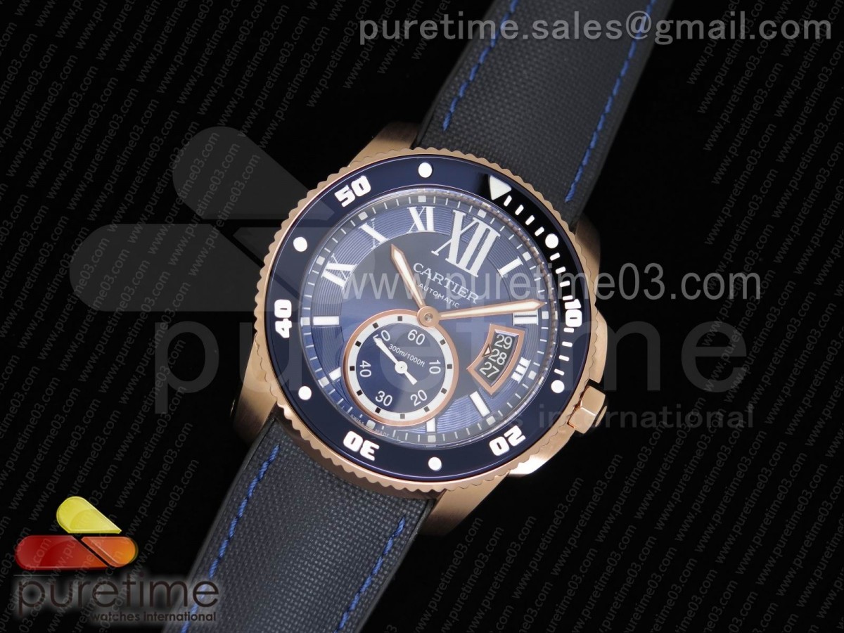 TF공장 까르띠에 칼리브 드 블루 로즈골드 / 나일론 스트랩 Calibre De Cartier Diver Blue RG TF 1:1 Best Edition on Blue Nylon Strap A23J