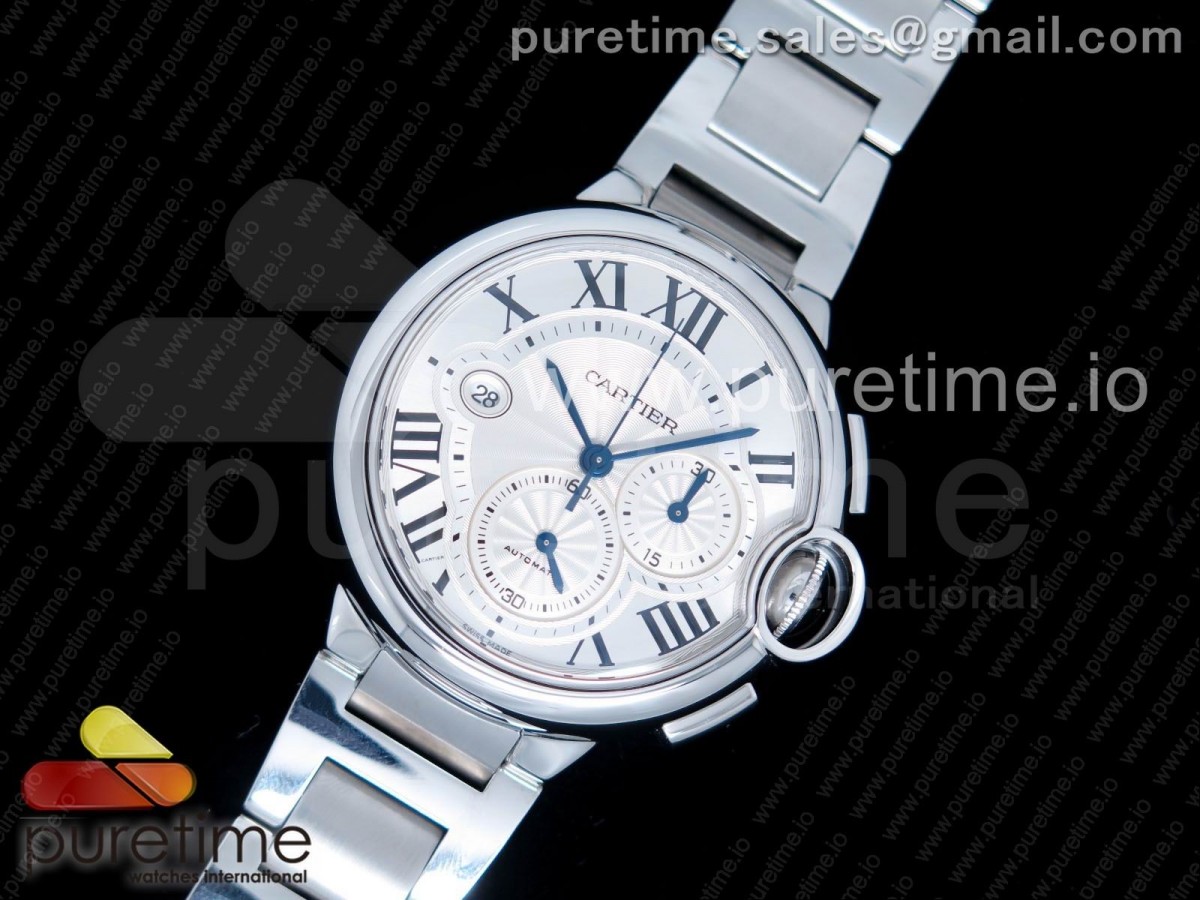 ZF공장 까르띠에 발롱블루 크로노 47MM 화이트 텍스트다이얼 / 브슬 Ballon Bleu De Cartier Chrono 47mm SS ZF 1:1 Best Edition White Textured Dial on SS Bracelet A8101