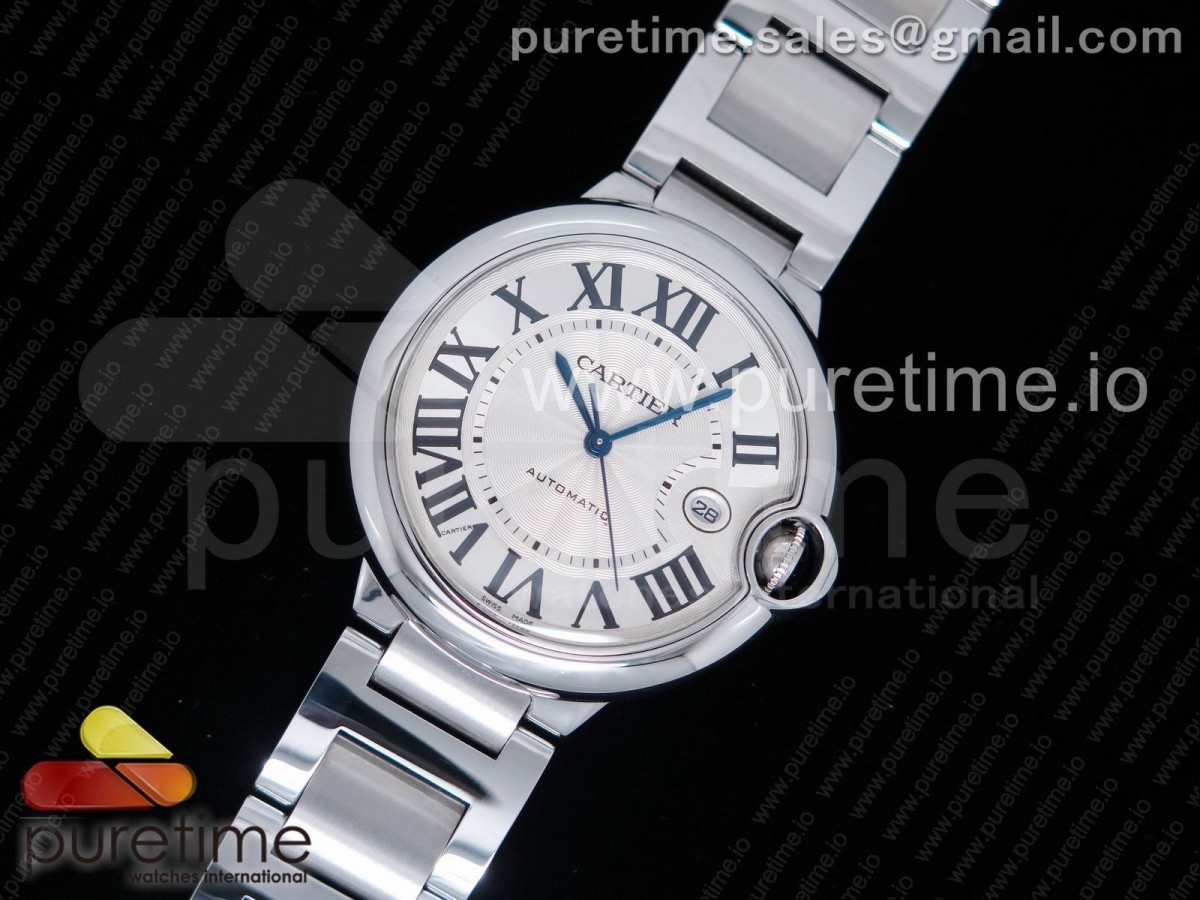 ZZF공장 까르띠에 발롱블루 42MM 화이트 텍스트다이얼 / 브슬 Ballon Bleu 42mm SS ZZF 1:1 Best Edition White Textured Dial on SS Bracelet A2824