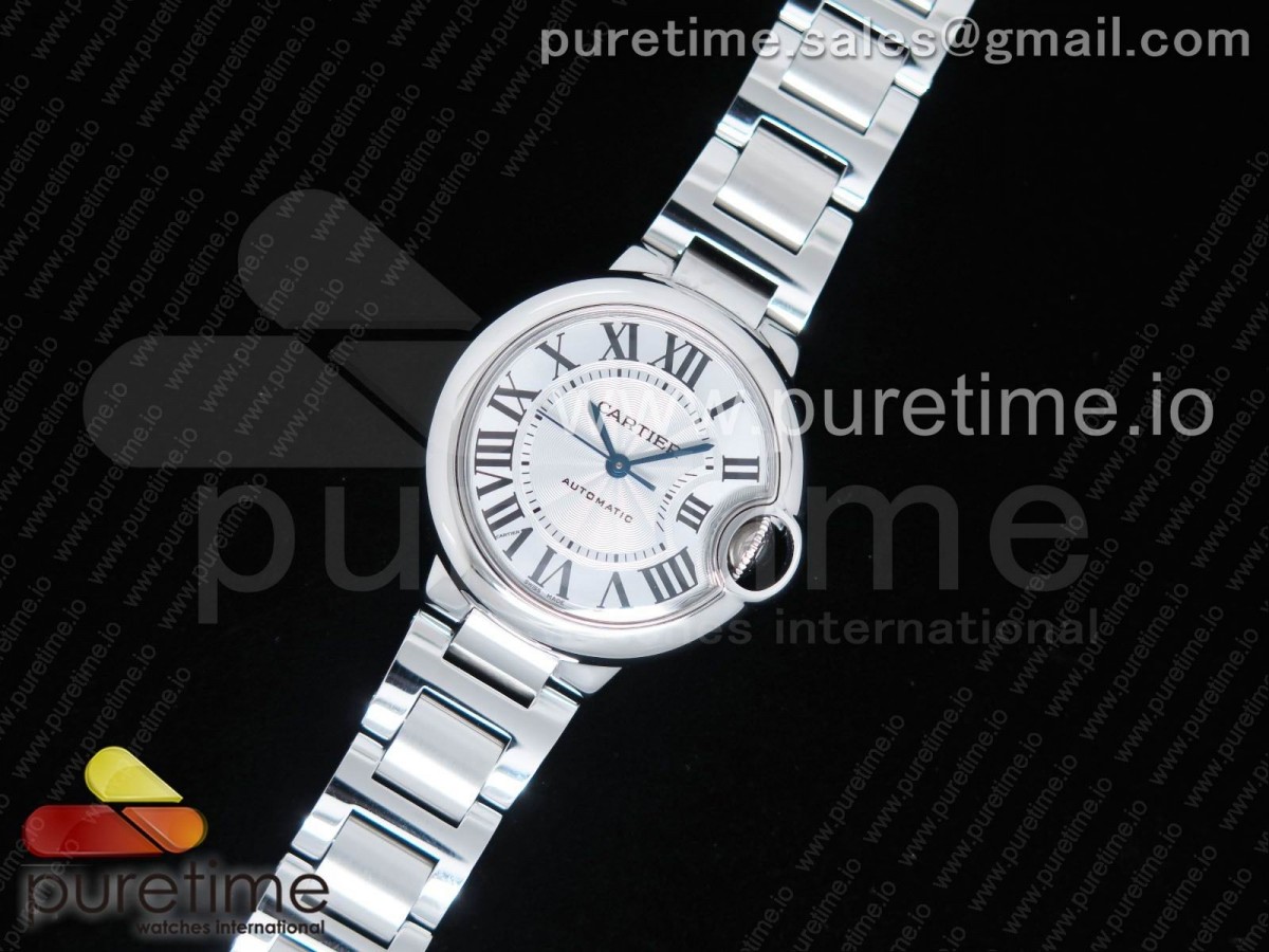 AF공장 까르띠에 발롱블루33MM 핑크 텍스트다이얼 / 가죽 Ballon Bleu 33mm SS AF 1:1 Best Edition White Textured Dial on SS Bracelet Cal.076