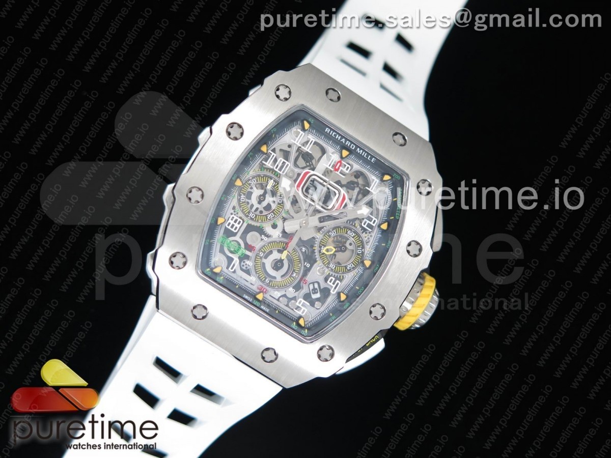 KV공장 프랭크뮬러 RM11-03 크리스탈 스켈레톤 다이얼 / 러버스트랩 RM11-03 SS KVF 1:1 Best Edition Crystal Skeleton Dial on White Racing Rubber Strap A7750