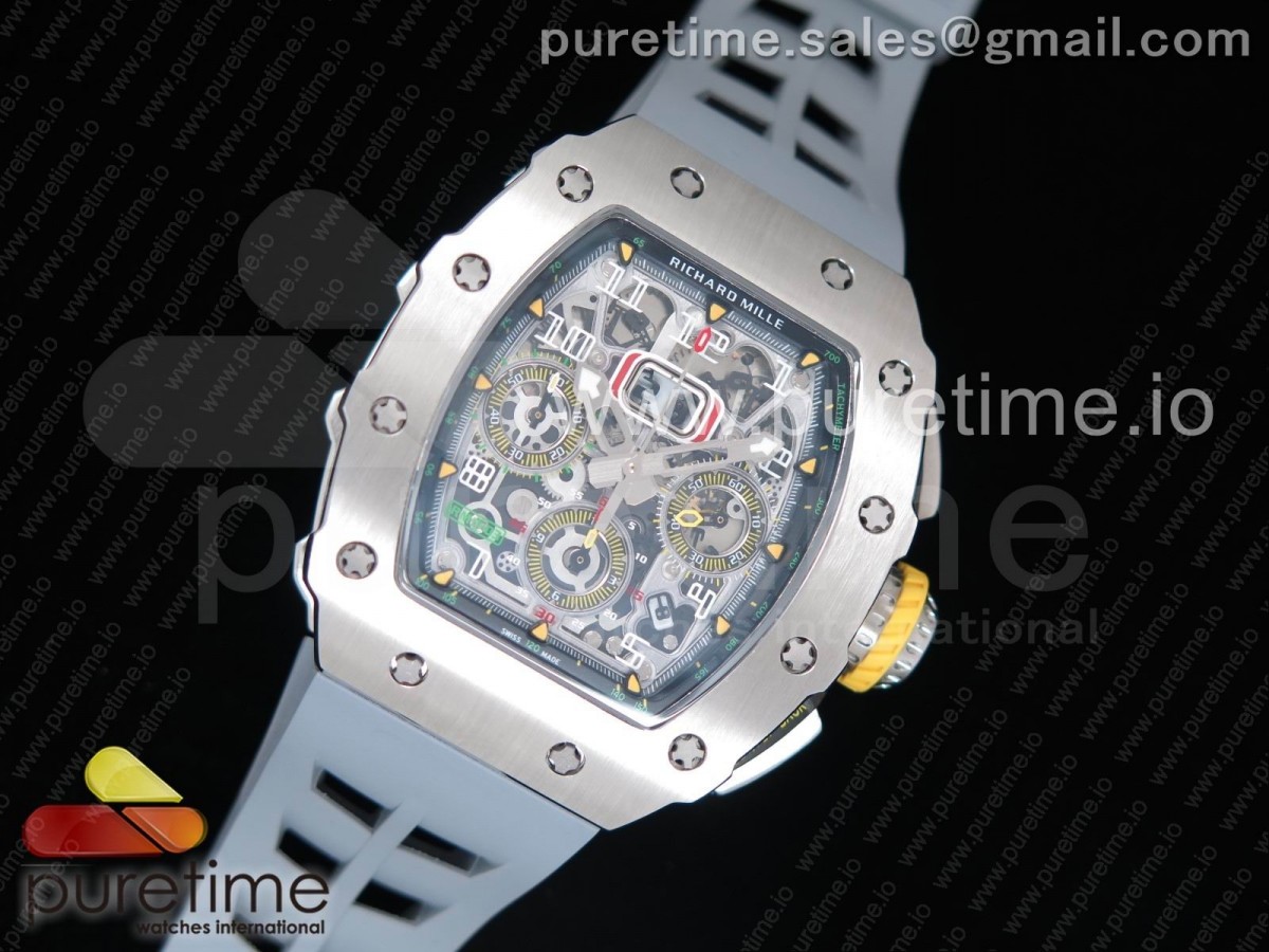 KV공장 프랭크뮬러 RM11-03 크리스탈 스켈레톤 다이얼 / 러버스트랩 RM11-03 SS KVF 1:1 Best Edition Crystal Skeleton Dial on Gray Racing Rubber Strap A7750