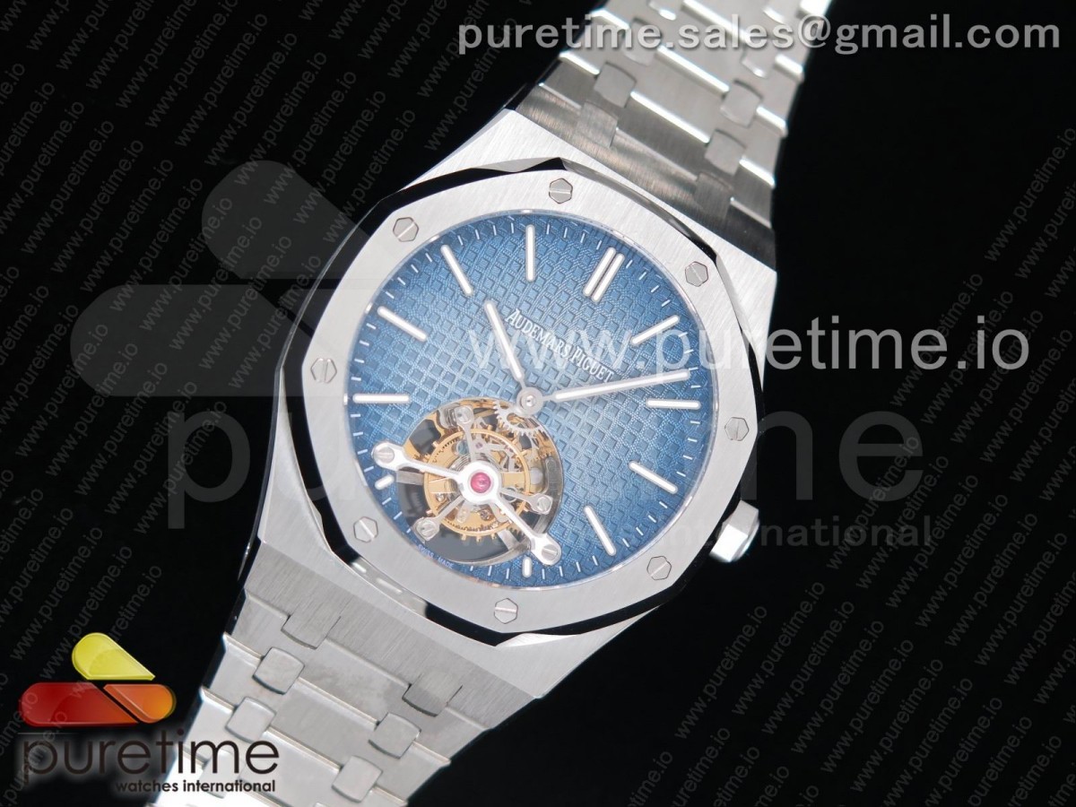 오데마피게 로즈골드 뚜르비옹 텍스트 다이얼 / 브슬 Royal Oak SS Tourbillon Blue Gradient Textured Dial on SS Bracelet