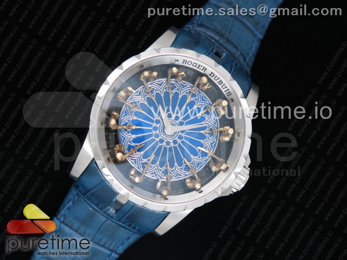 로져드뷔 엑스칼리버 나이트 오브더 라운드 Excalibur Knights of the Round Table II SS Blue Dial on Blue Leather Strap MIYOTA 6T15 V2