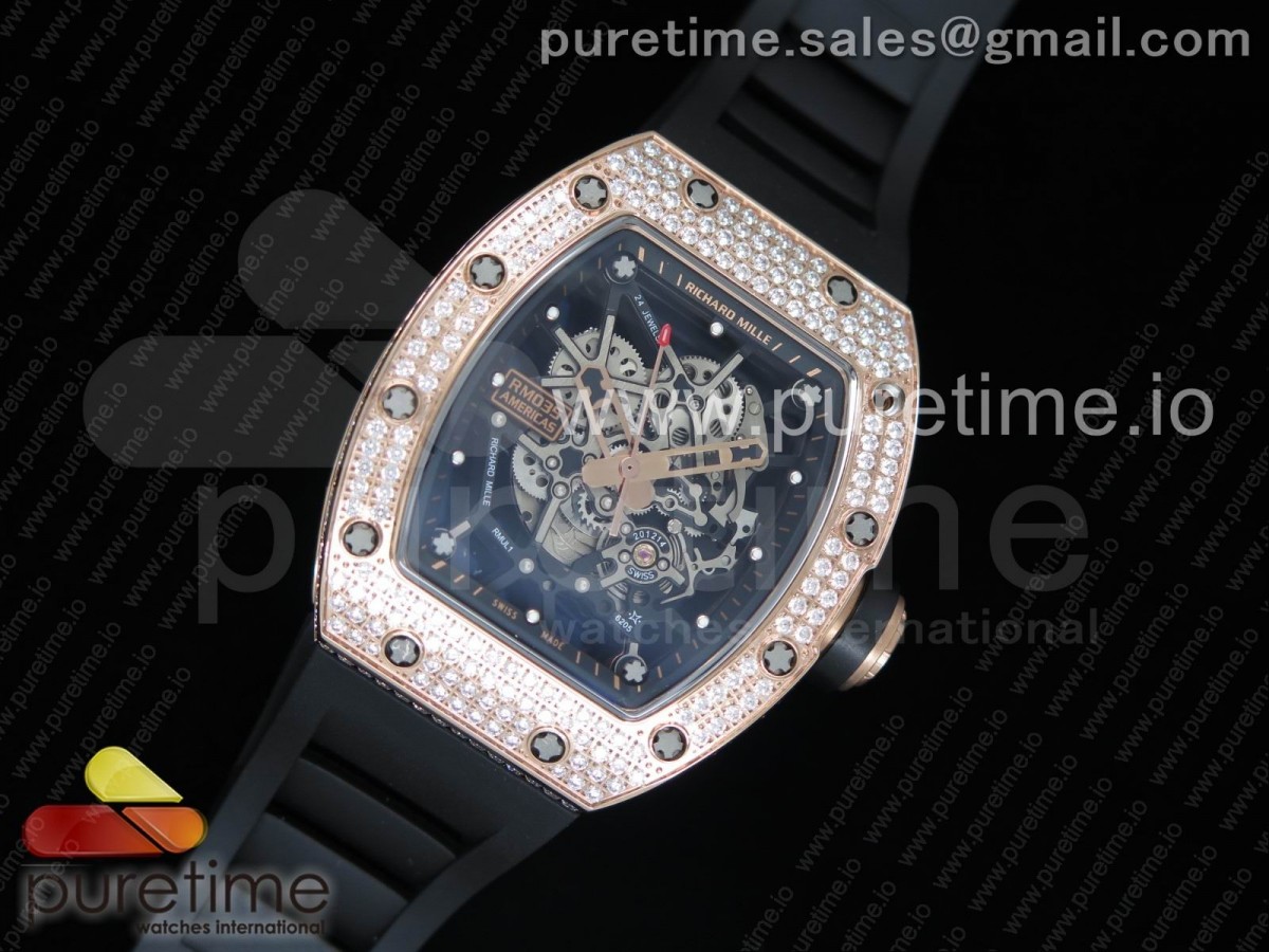 KV공장 리차드밀 RM035/ 러버 RM035 RG Diamonds Bezel KVF Best Edition Skeleton Dial on Black Rubber Strap MIYOTA8215