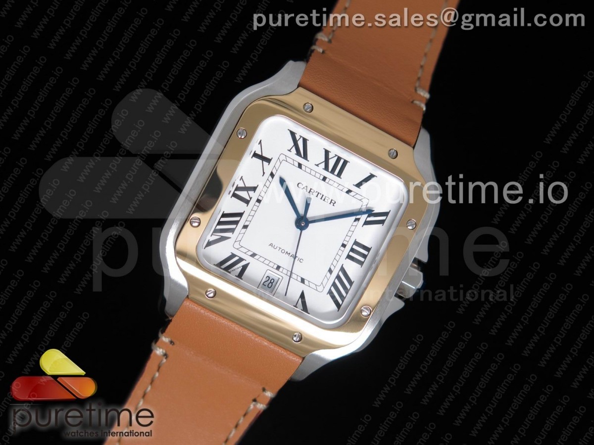 KOR공장 까르띠에 산토스 드 라지 Santos de Cartier Large 2018 KOR 1:1 Best Edition YG Bezel White Dial on Brown Leather Strap MIYOTA 9015