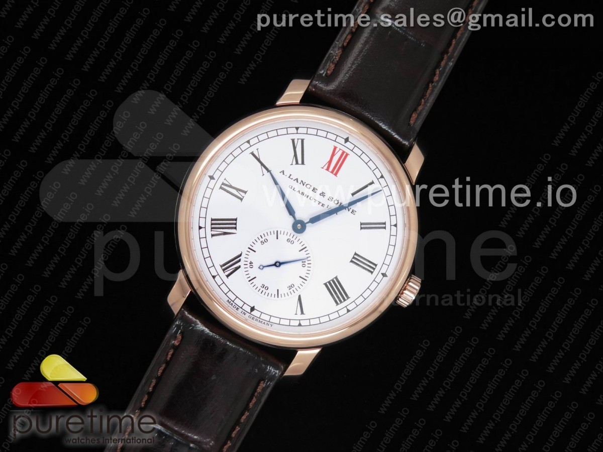 MK공장 아랑게 운트 죄네 클래식 레귤레이터 Classic Regulator RG MK Best Edition White Dial Arabic Markers on Brown Leather Strap A23J