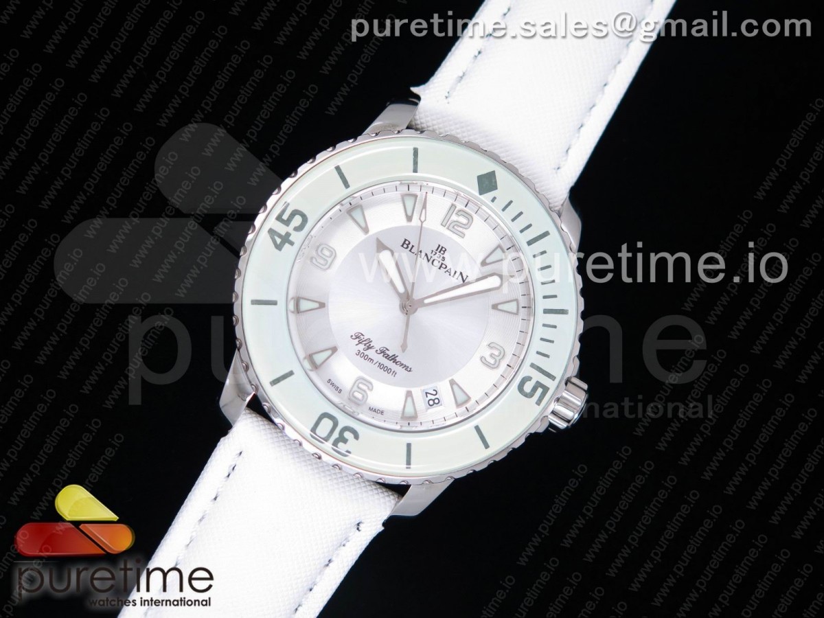 WT공장 블랑팡 피프티패덤즈 화이트 Fifty Fathoms White/Gray WTF Best Edition White Dial on White Sail-canvas Strap A1315