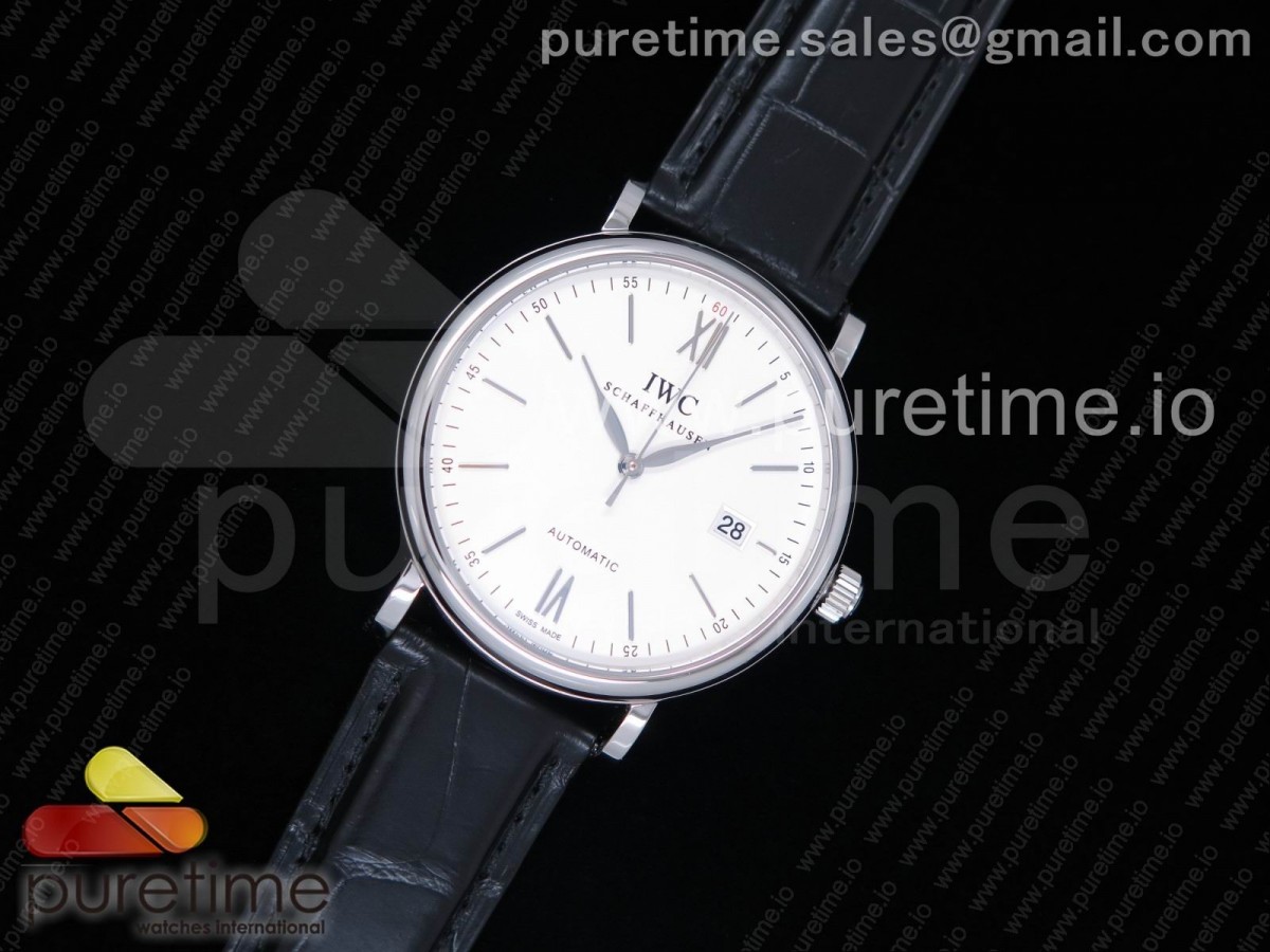 AF공장 IWC 포르토피노 화이트 블랙 가죽 Portofino Automatic SS AF 1:1 Best Edition White Dial on Black Leather Strap A2892