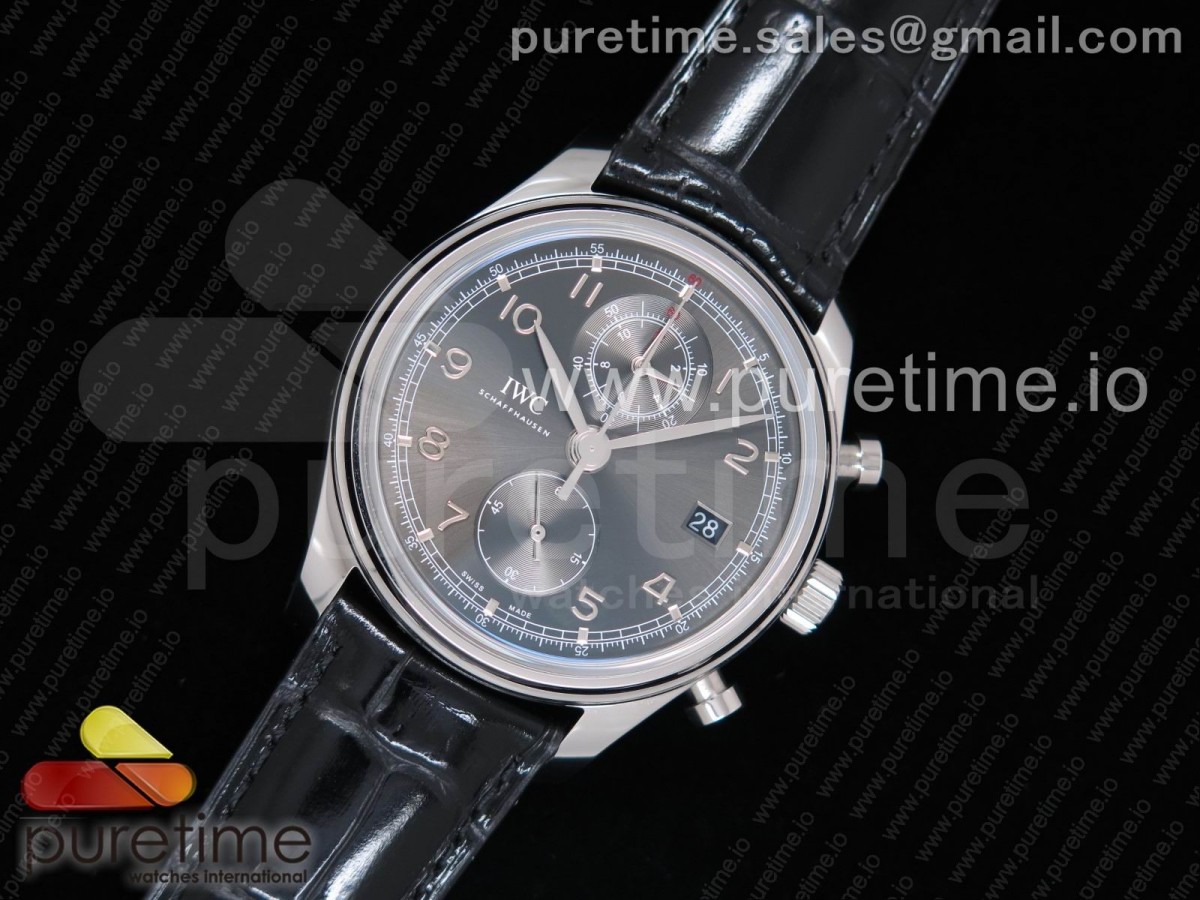 YL공장 IWC 포르투기저 42MM IW3903 그레이 가죽 Portugieser Chrono Classic 42 IW3903 YLF Best Edition Gray Dial on Black Leather Strap A7750