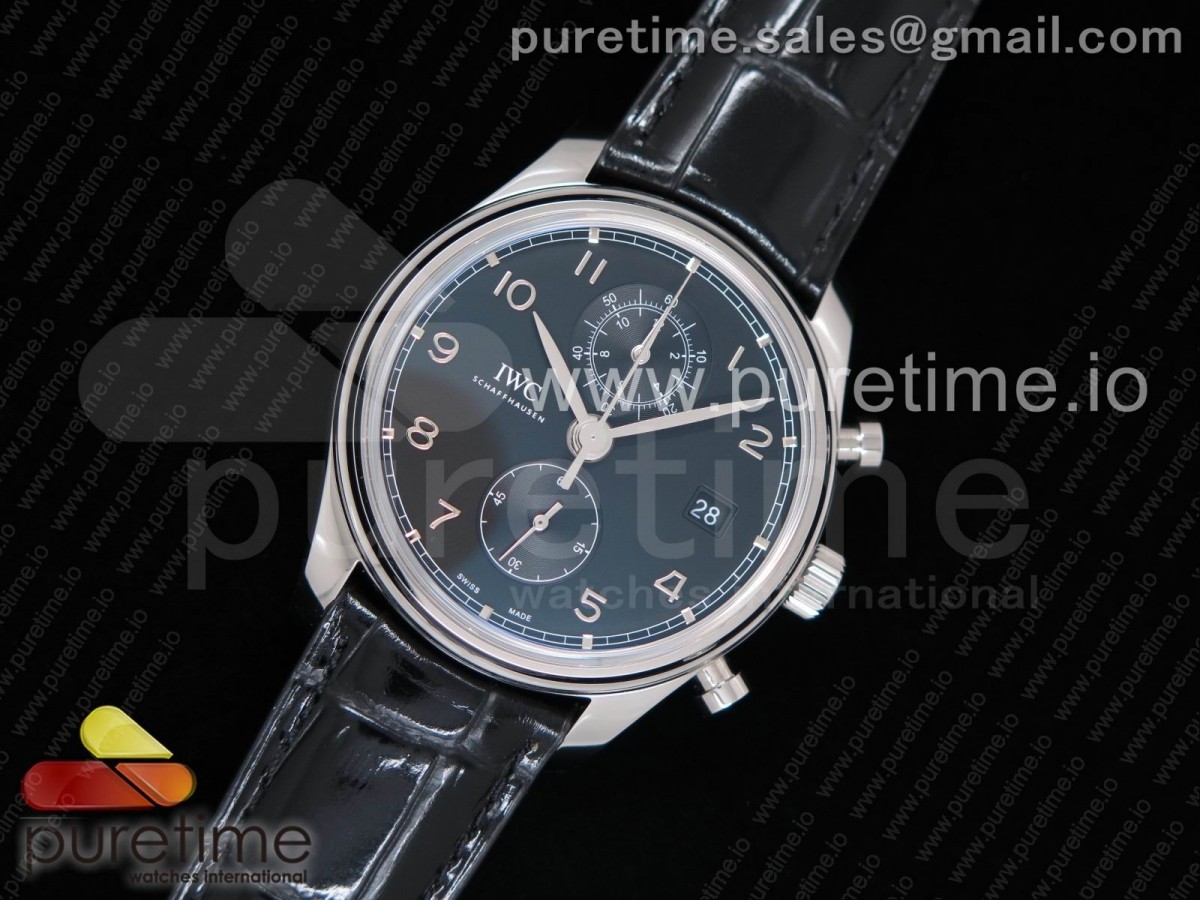 YL공장 IWC 포르투기저 42MM IW3903 블랙 가죽 Portugieser Chrono Classic 42 IW3903 YLF Best Edition Black Dial on Black Leather Strap A7750