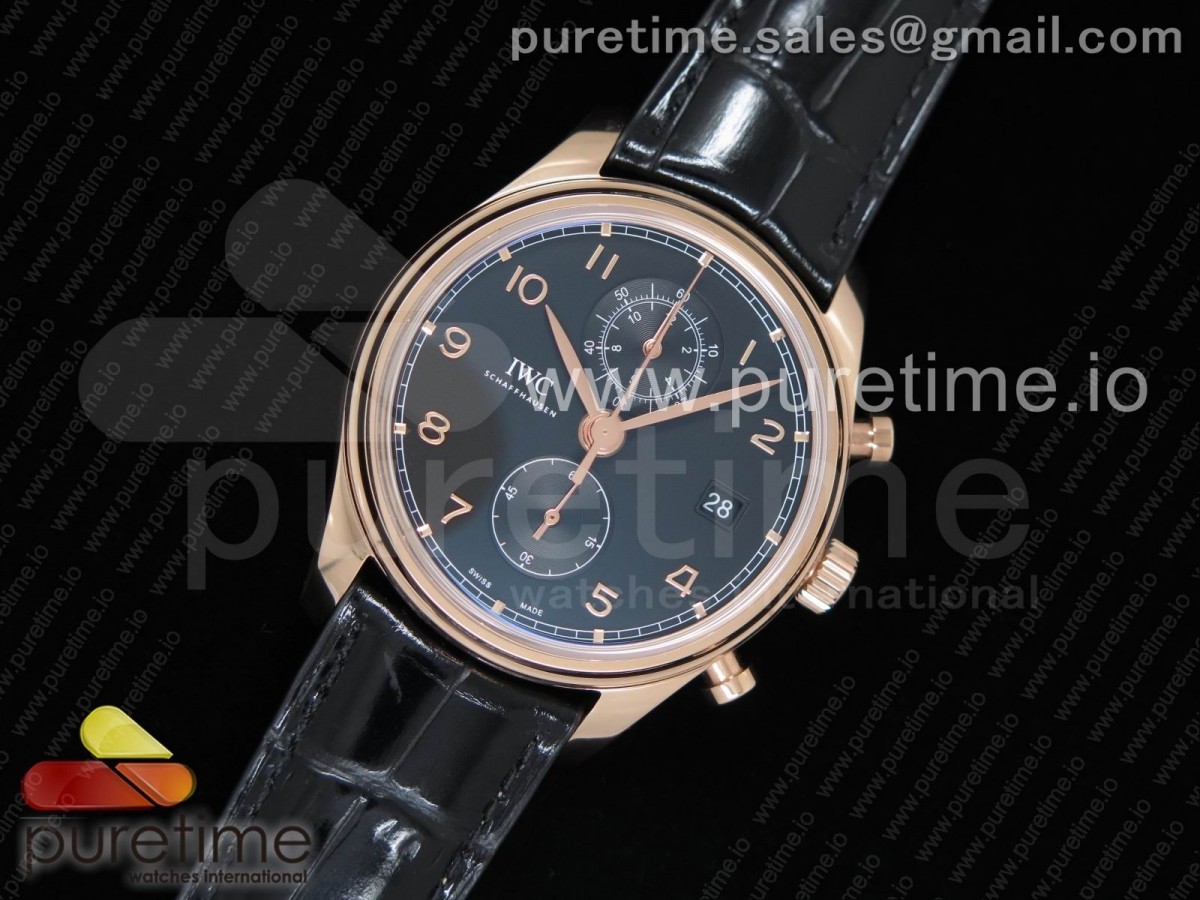 YL공장 IWC 포르투기저 42MM IW3903 블랙 로즈골드 가죽 Portugieser Chrono Classic 42 RG IW3903 YLF Best Edition Black Dial on Brown Leather Strap A7750