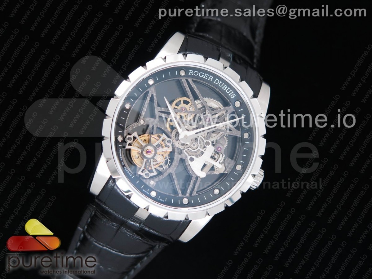 BBR공장 로져드뷔 엑스칼리버 스켈레톤 Excalibur Rddbex0393 SS BBR Best Edition Skeleton Dial on Black Leather Strap A2136 Tourbillon