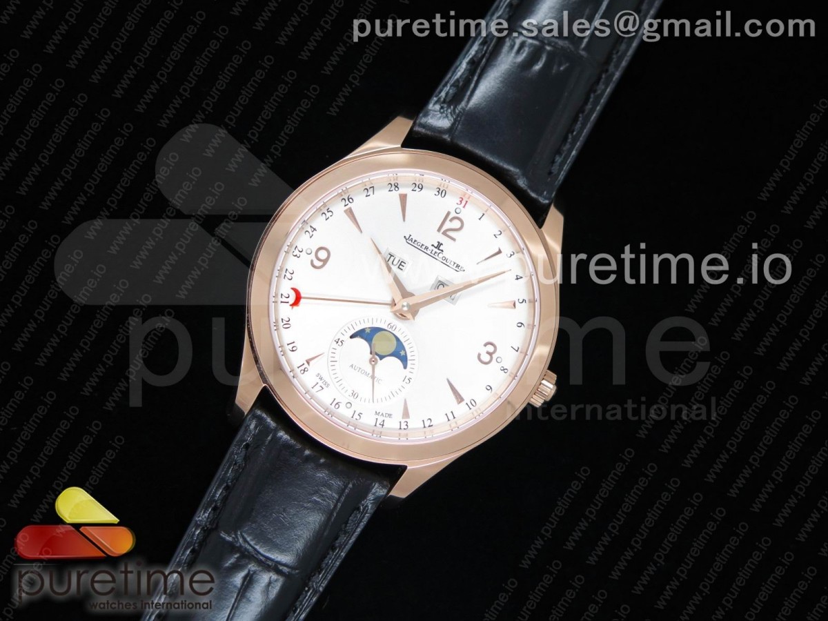 OM공장 예거르쿨트르 마스터 캘린더 Master Calendar RG OMF 1:1 Best Edition White Dial on Black Leather Strap A866