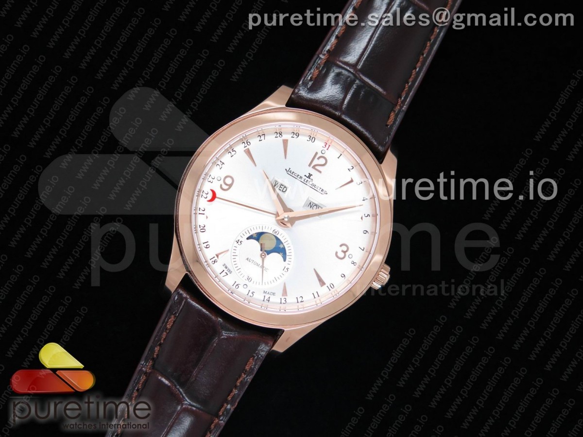 OM공장 예거르쿨트르 마스터 캘린더 Master Calendar RG OMF 1:1 Best Edition White Dial on Brown Leather Strap A866