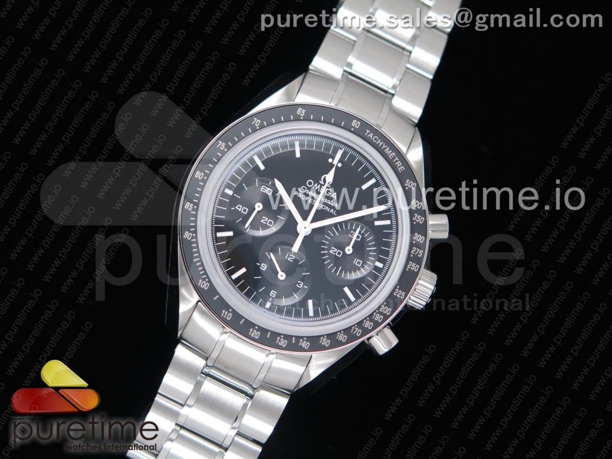 OM공장 오메가 스피드마스터 스피디 투즈데이 브슬 Speedmaster MoonWatch SS Sapphire Crystal Black Dial on SS Bracelet Manual Winding Chrono Movement