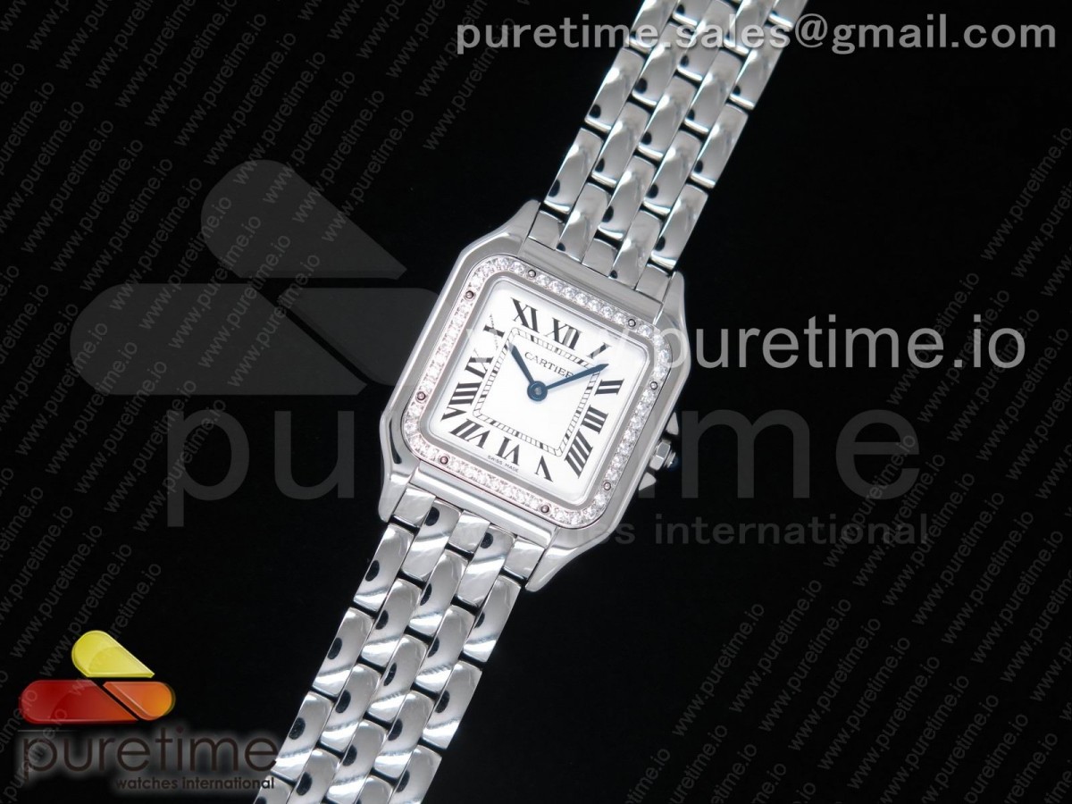 K11 까르띠에 팬더 27MM Panthère Secrete Ladies 27mm SS Diamonds Bezel K11 1:1 Best Edition White Dial on SS Bracelet Ronda Quartz