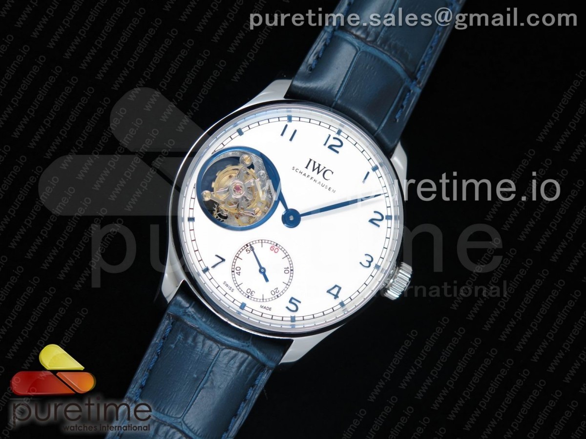 ZF공장 IWC 포르투기저 투어빌론 Portuguese Tourbillon IW5463 SS ZF Best Edition White Dial Blue Hands on Blue Leather Strap