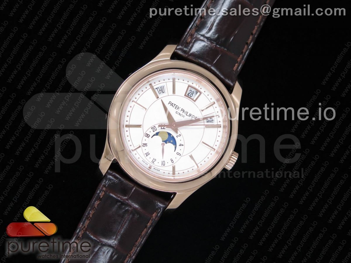 KM공장 파텍필립 컴플리케이션즈 시리즈 문페이즈 Complications Series Moonphase RG KMF White Dial on Brown Leather Strap Cal.324