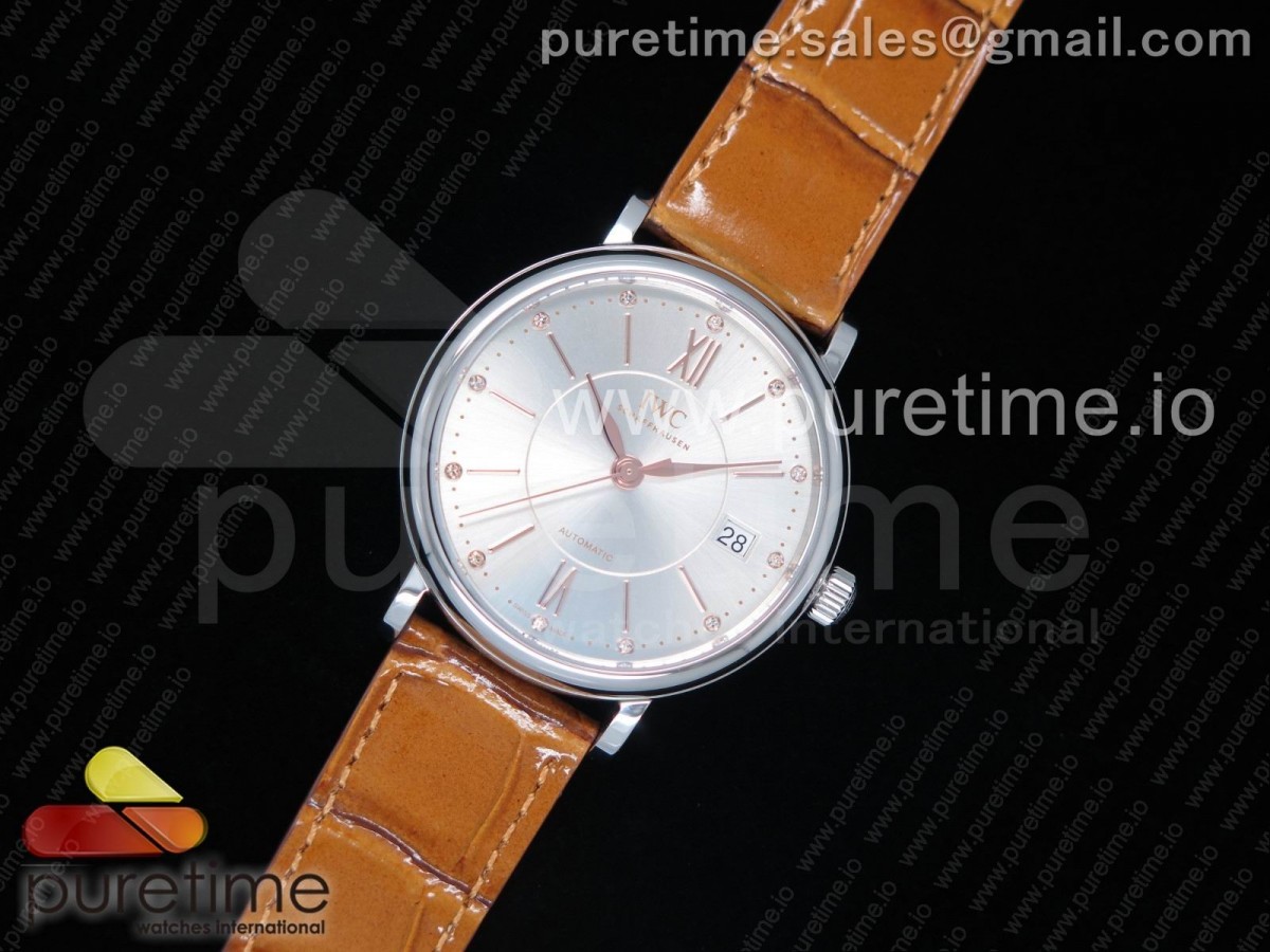 MK공장 IWC 포르토피노 가죽 Portofino Automatic 37 SS MK 1:1 Best Edition Silver Dial on Brown Leather Strap MIYOTA 9015