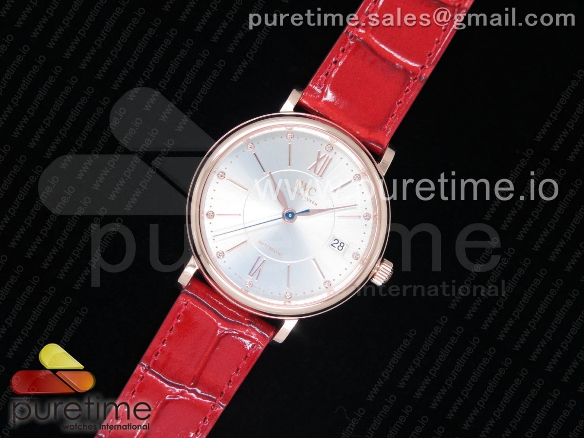 MK공장 IWC 포르토피노 골드 가죽 Portofino Automatic 37 RG MK 1:1 Best Edition Silver Dial on Red Leather Strap MIYOTA 9015