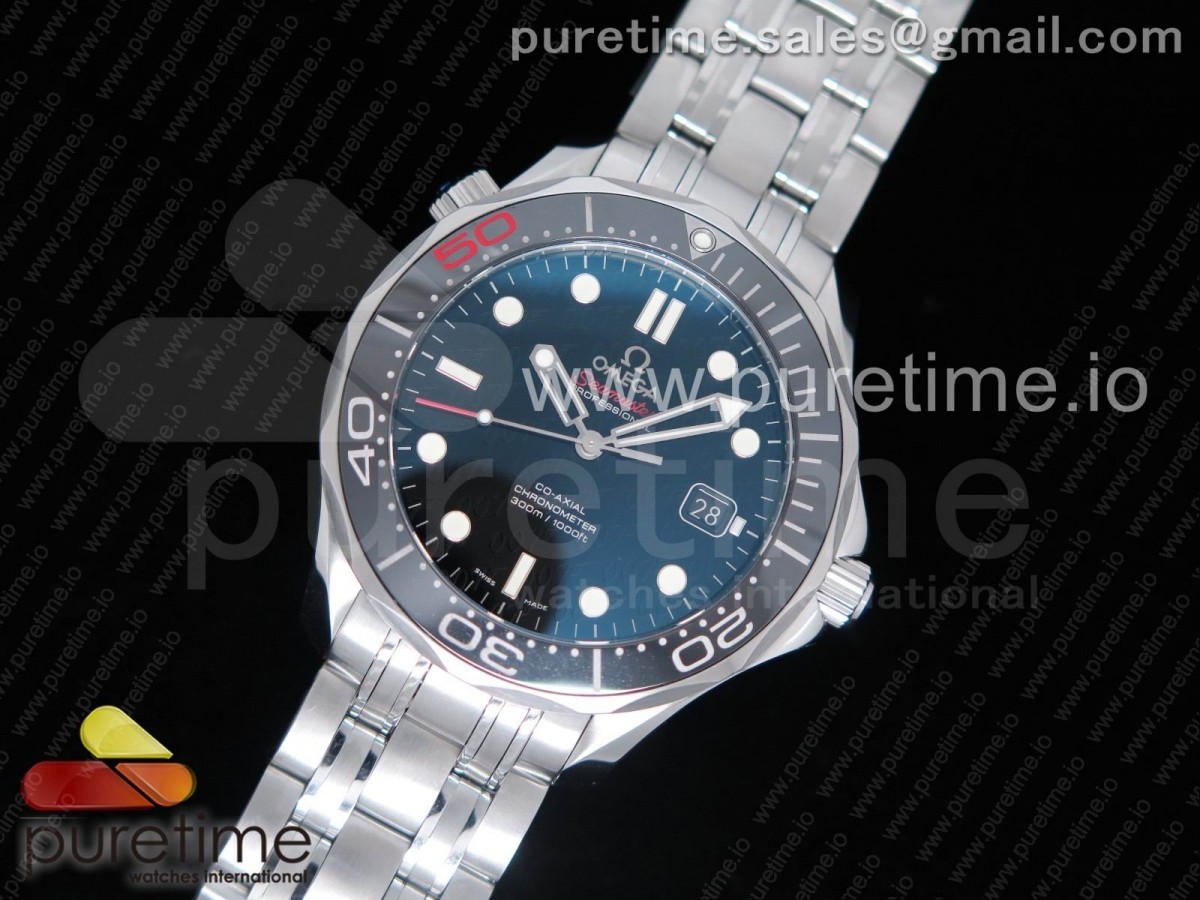 MK공장 오메가 씨마스터 다이버 300M V4 Seamaster 300M 007 50th SS MKF 1:1 Best Edition Black 007 Dial Ceramic Bezel on SS Bracelet A2824 V4