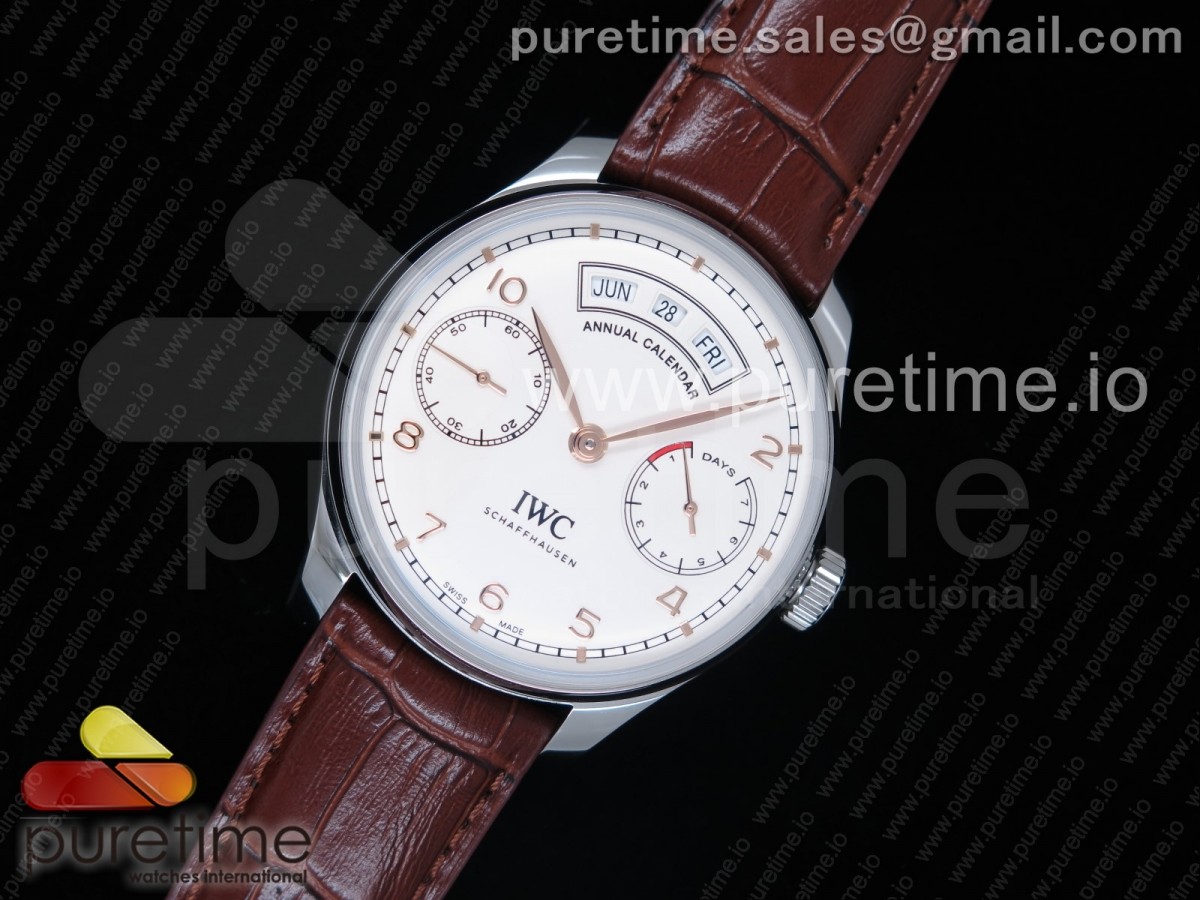 ZF공장 IWC 포르투기저 리얼 캘린더 Portuguese Real PR Real Annual Calendar IW5035 ZF 1:1 Best Edition White Dial RG Markers on Brown Leather Strap A52850