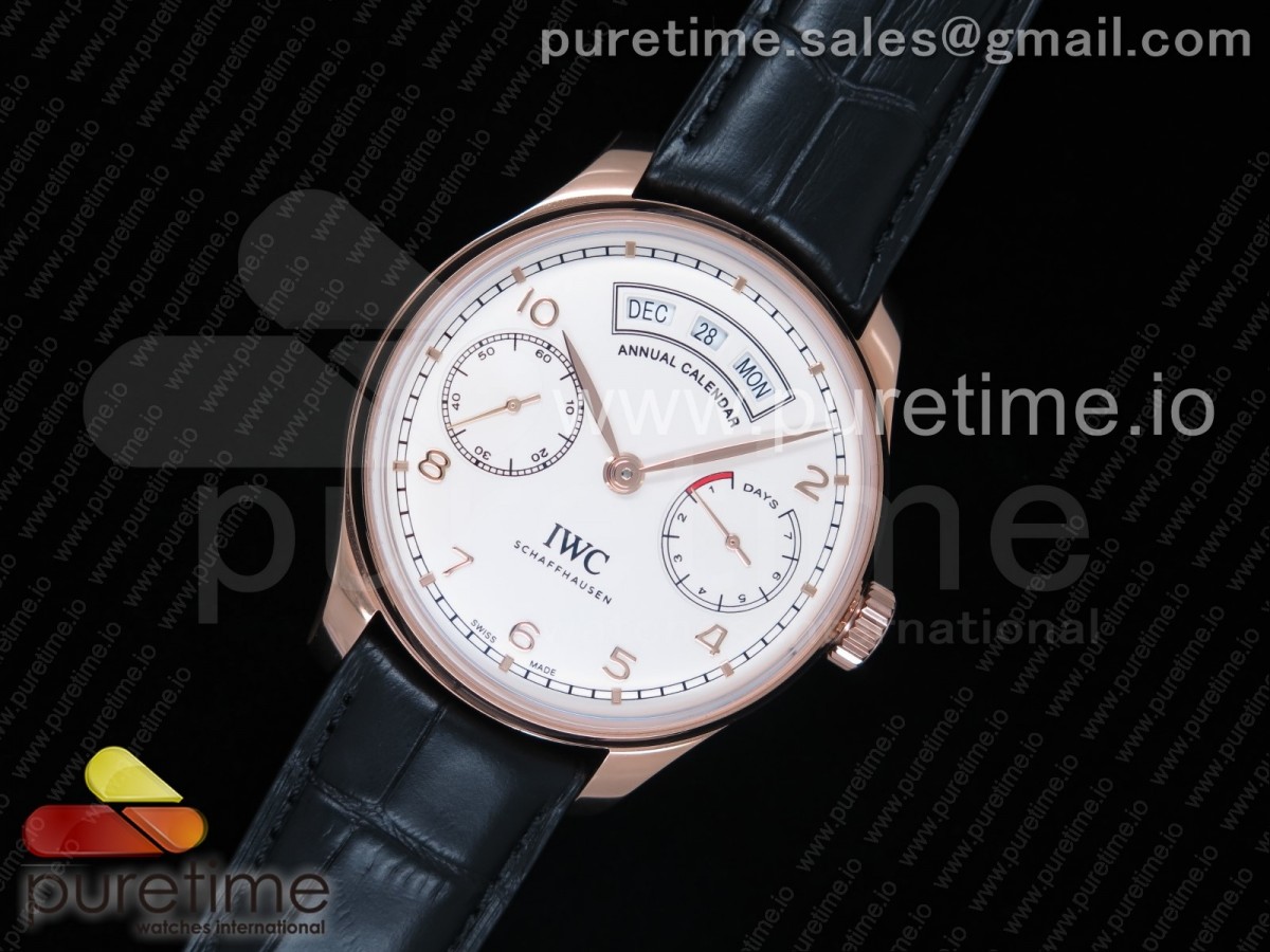ZF공장 IWC 포르투기저 리얼 캘린더 Portuguese Real PR Real Annual Calendar RG IW503504 ZF 1:1 Best Edition White Dial on Black Leather Strap A52850