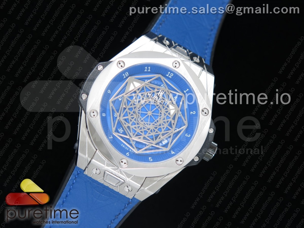 TM공장 위블로 빅뱅 유니코 Big Bang Unico Sang Bleu SS TMF Blue Skeleton Dial on Blue Gummy Strap HUB1213