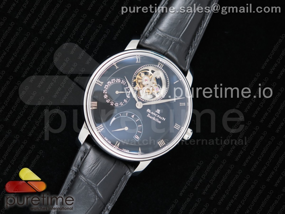 JB공장 블랑팡 빌레렛 투어빌론 Villeret Tourbillon SS Real PR JBF Best Edition Black Dial on Black Leather Strap