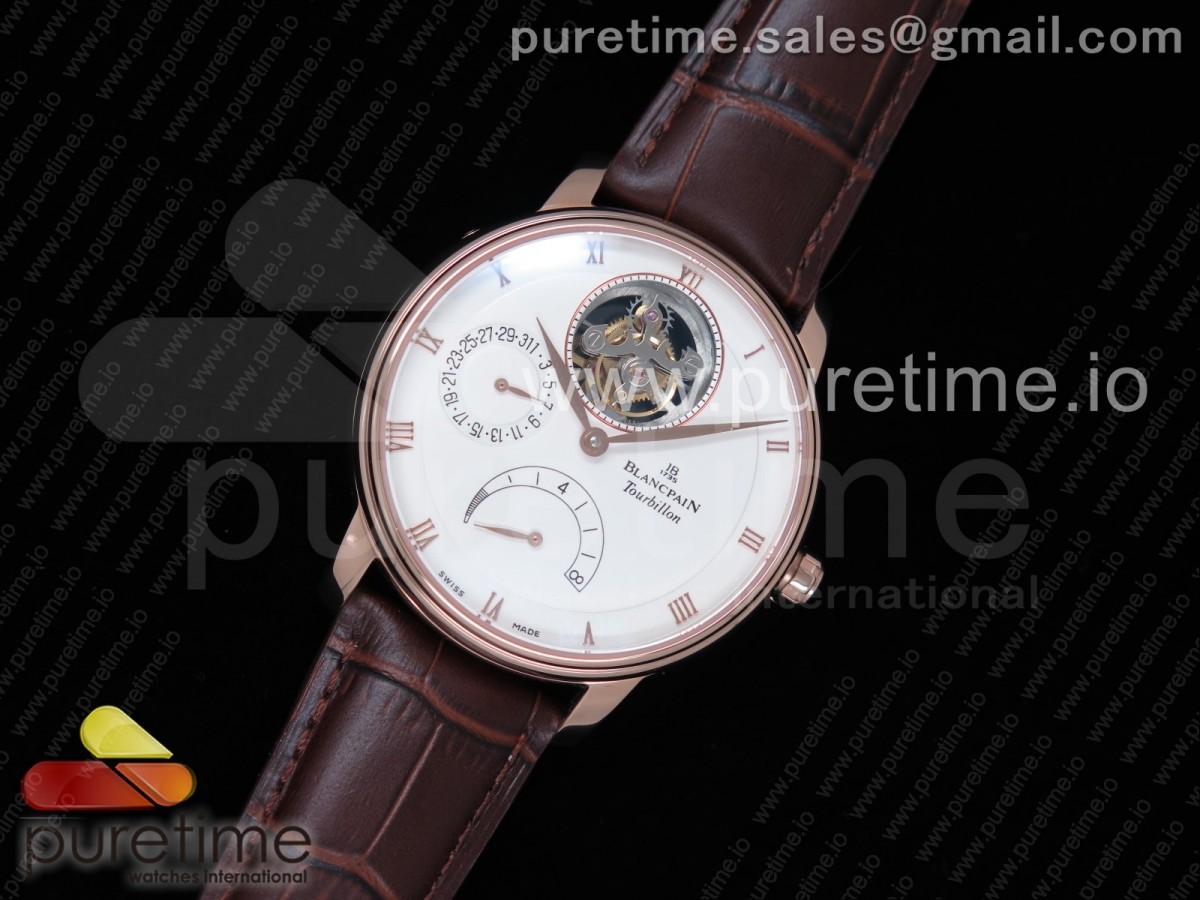 JB공장 블랑팡 빌레렛 투어빌론 Villeret Tourbillon RG Real PR JBF Best Edition White Dial on Brown Leather Strap