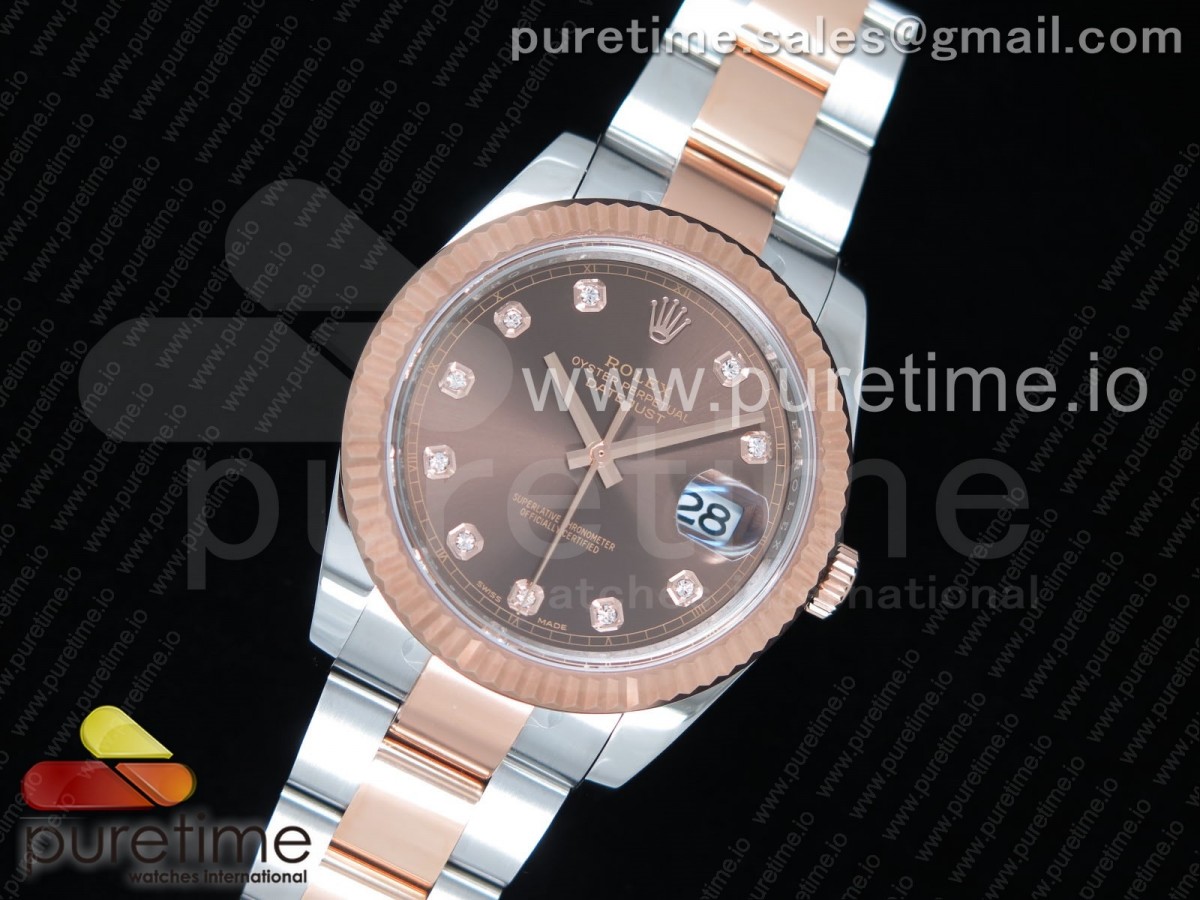 AR공장 롤렉스 데이저스트 41MM 콤비 브라운 텐포인트 오이스터 로즈골드 DateJust 41 126331 SS/RG ARF 1:1 Best Edition 904L Steel Brown Dial Diamonds Markers on Oyster Bracelet A2824