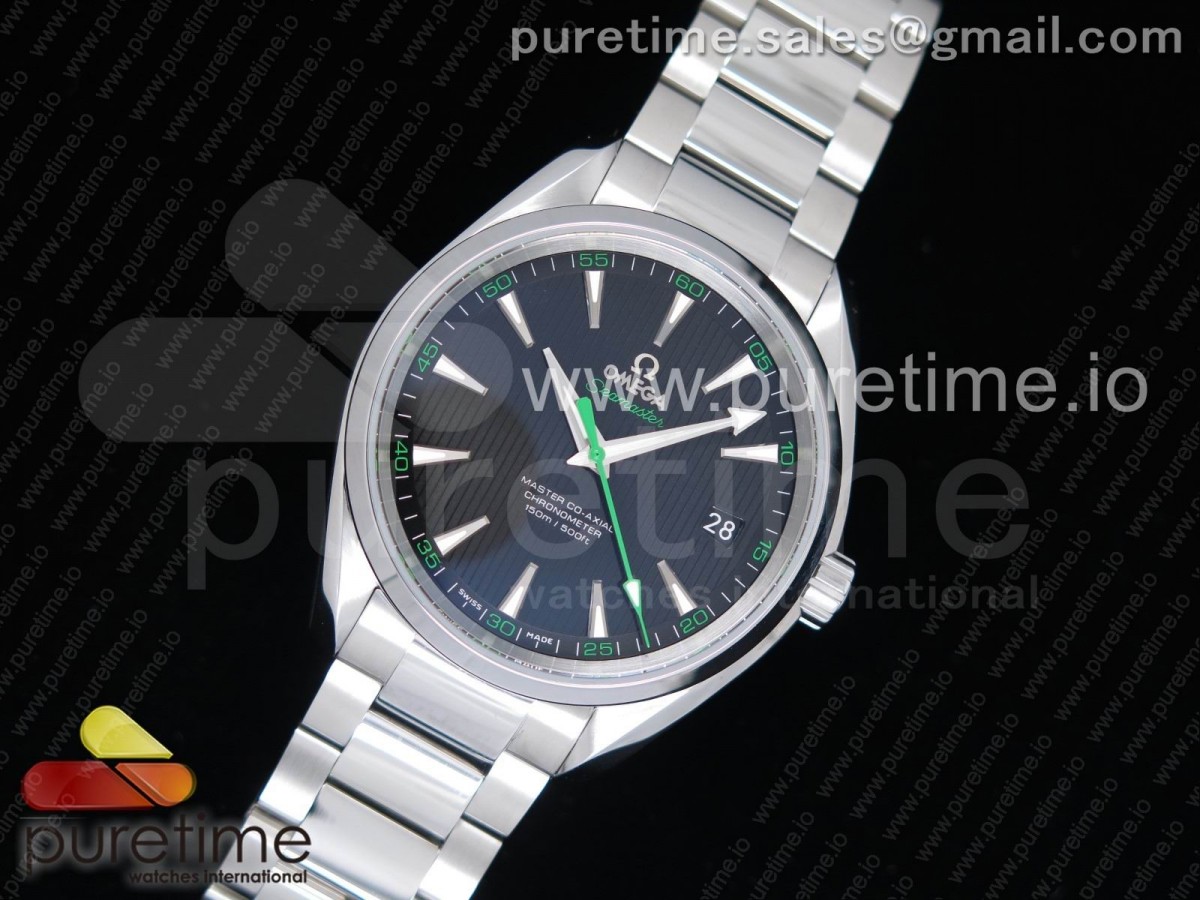 VS공장 오메가 그린 다이얼 아쿠아테라 150M Aqua Terra 150M SS VSF 11 Best Edition Black Textured Dial Green Hand on SS Bracelet A8500 Super Clone