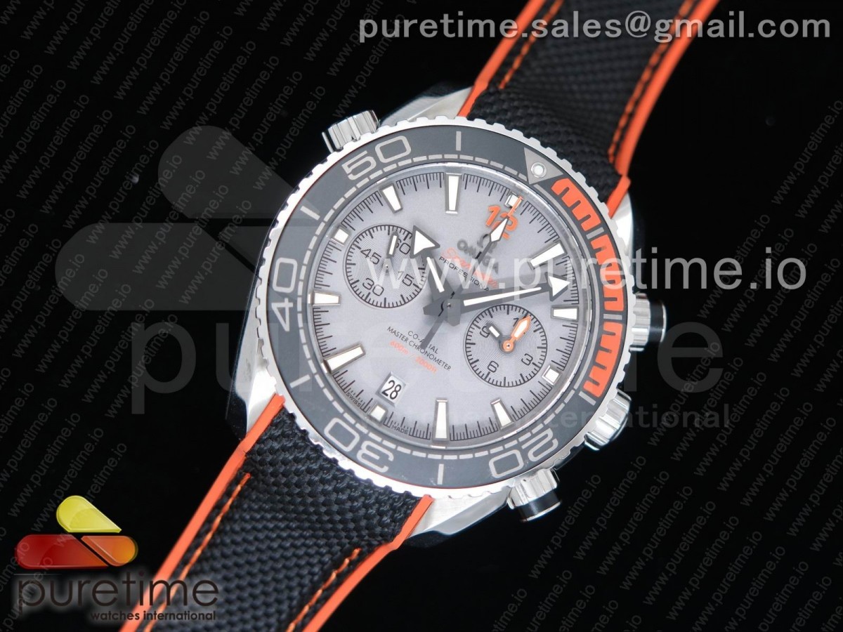 OM공장 오메가 플래닛오션 블랙오렌지 그레이 다이얼 / 나토스트랩  Planet Ocean Master Chronometer OMF SS BlackOrange Polished Bezel Gray Dial on Black Nylon Strap A9900 (Black Balance Wheel) V2