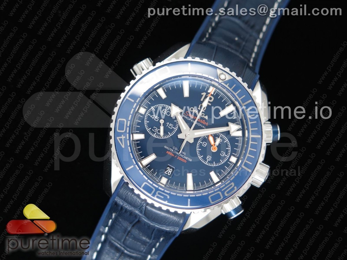 OM공장 오메가 플래닛오션 블루다이얼 / 가죽  Planet Ocean Master Chronometer OMF SS Blue LiquidMetal on Blue Leather Strap A9900 (Black Balance Wheel) V2