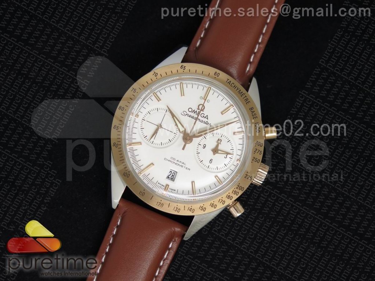 OM공장 오메가 스피드마스터 화이트다이얼 로즈골드 / 가죽  Speedmaster '57 SS White Dial RG Bezel on Brown Leather Strap A9300 (Black Balance Wheel)