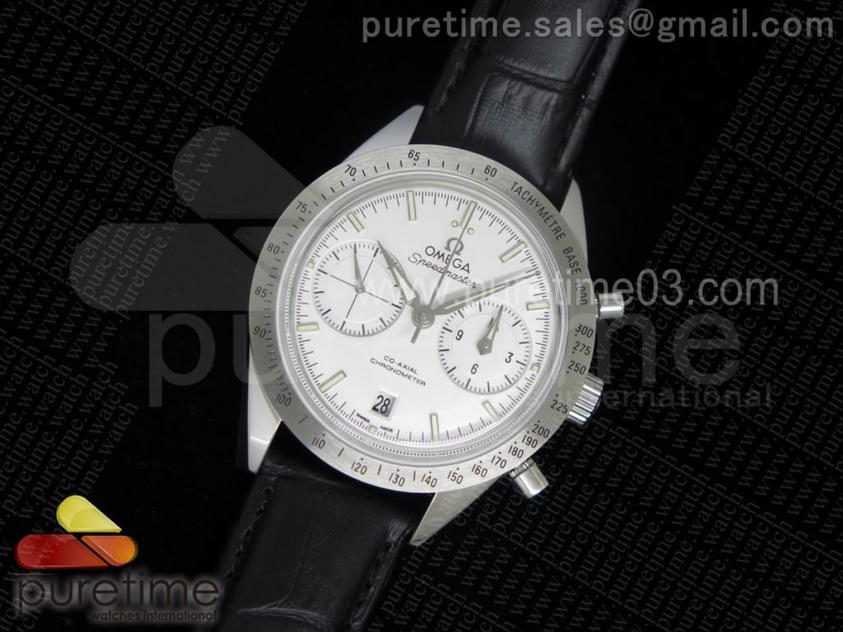 OM공장 오메가 스피드마스터 화이트실버다이얼 / 가죽  Speedmaster '57 Co-Axial OMF 11 Best Edition WhiteSilver Dial on Black Leather Strap A9300 (Black Balance Wheel)