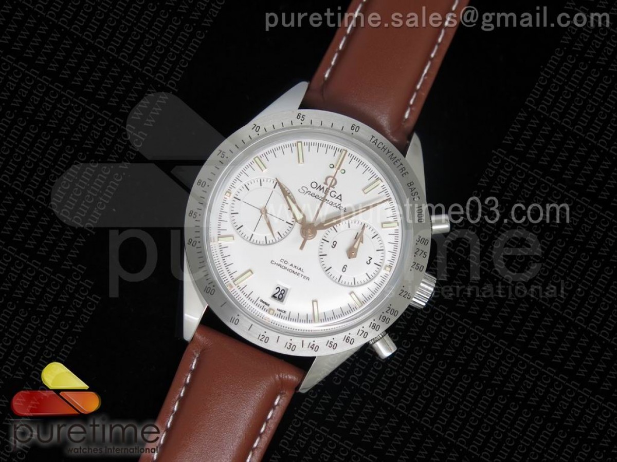 OM공장 오메가 스피드마스터 옐로우골드다이얼 브라운 핸즈 / 가죽  Speedmaster '57 Co-Axial OMF 11 Best Edition WhiteRG Dial on Brown Leather Strap A9300 (Black Balance Wheel) $378.00