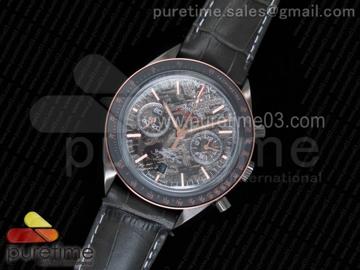 오메가 스피드마스터 문워치 그레이 / 가죽  Speedmaster Moonwatch Grey Side of The Moon METEORITE on Black Leather Strap A9301 (Black Balance Wheel)