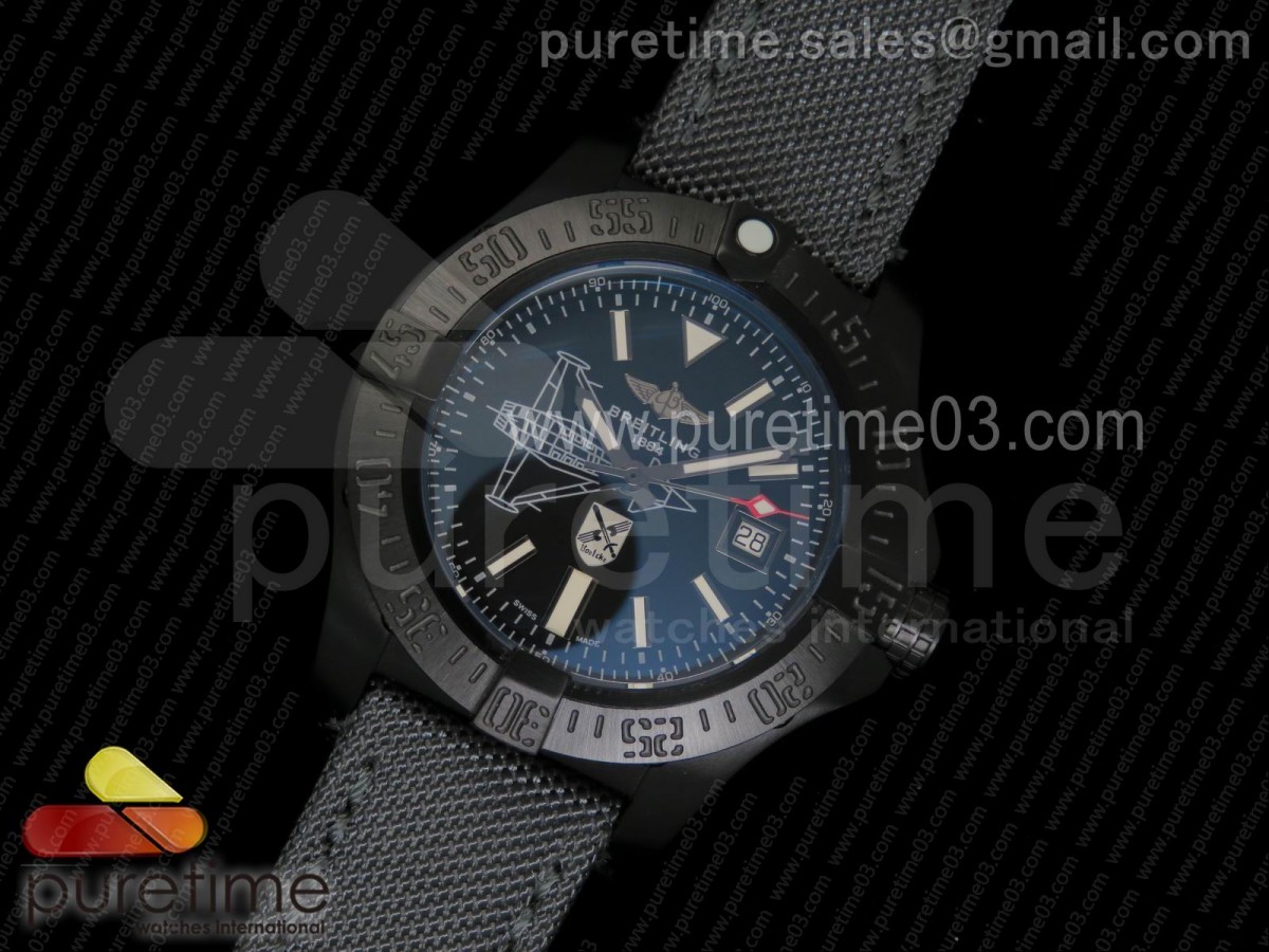 브라이틀링 어벤져 2 씨울프 PVD 블랙다이얼 / 나토 스트랩  Avenger II Seawolf PVD Black Flight Dial on Gray Nylon Strap A2836