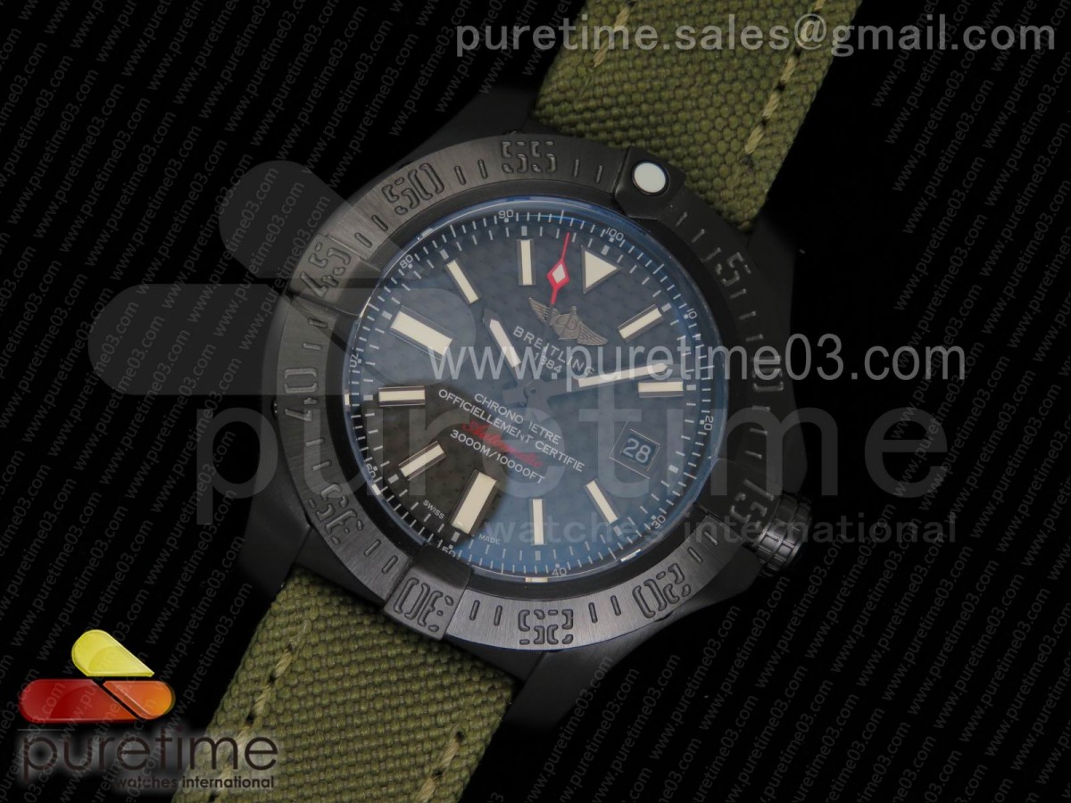 브라이틀링 어벤져 2 씨울프 PVD 블랙다이얼 / 그린 나토 스트랩  Avenger II Seawolf PVD Black CF Dial on Green Nylon Strap A2836