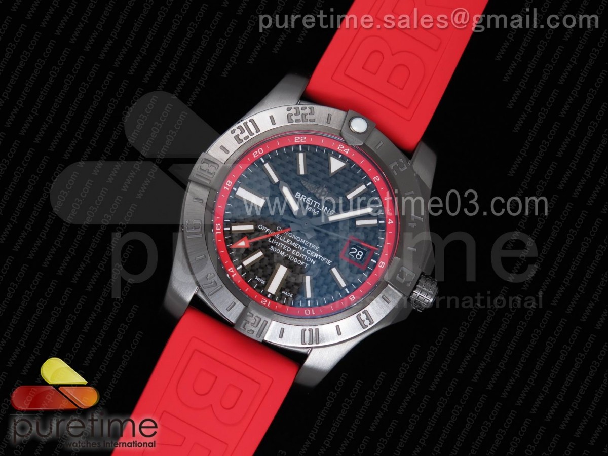 GF공장 브라이틀링 어벤져 PVD 파이버다이얼 / 레드러버 스트랩  Avenger GMT PVD GF 11 Best Edition Carbon Fiber Dial On Red Rubber Strap A2836