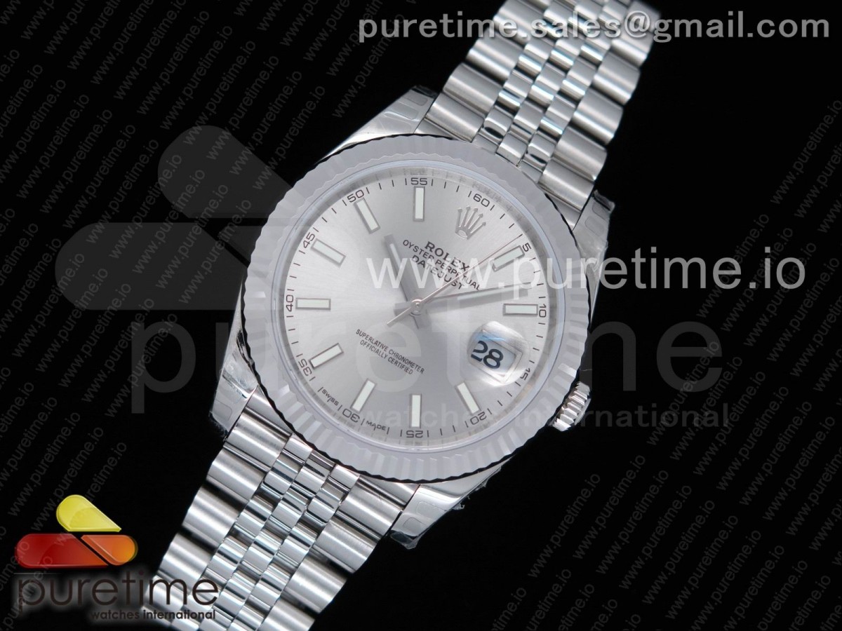 RE공장 V2 롤렉스 데이저스트 41 화이트 다이얼 바 인덱스 쥬빌렛 브레이슬릿 DateJust 41 126334 SS REF 1:1 Best Edition Silver Dial Stick Markers on Jubilee Bracelet A3235 Clone