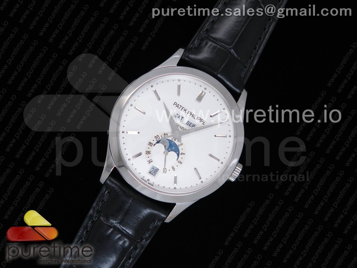 KM공장 컴플리케이션즈 5396 화이트 다이얼 마커  Complications 5396G KMF White Dial SS Markers on Black Leather Strap A324