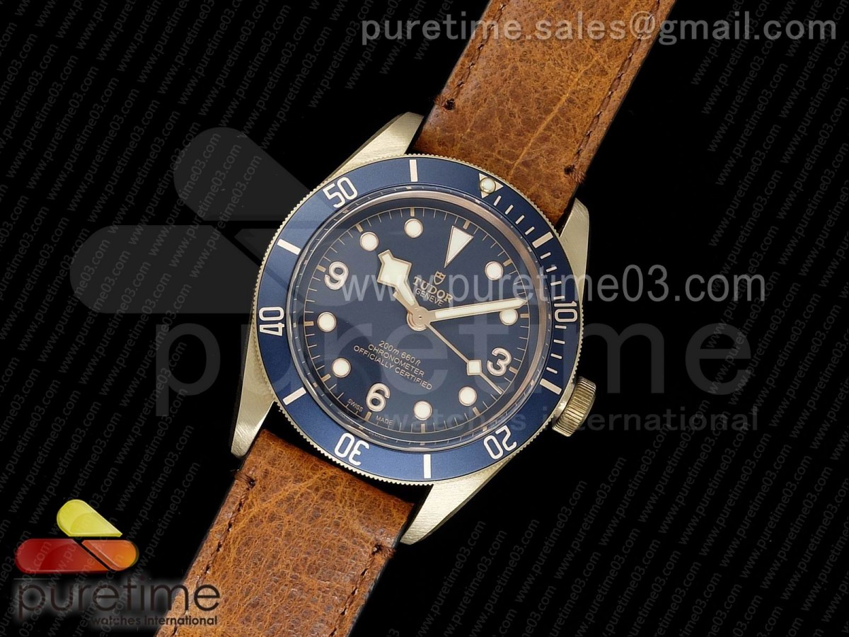 XF공장 튜더 헤리티지 블랙 베이 브론즈 블루 레더 스트랩 A2824 Heritage Black Bay Bronze Blue XF 1:1 Best Edition on Aged Brown Leather Strap A2824 (Free Nato Strap)