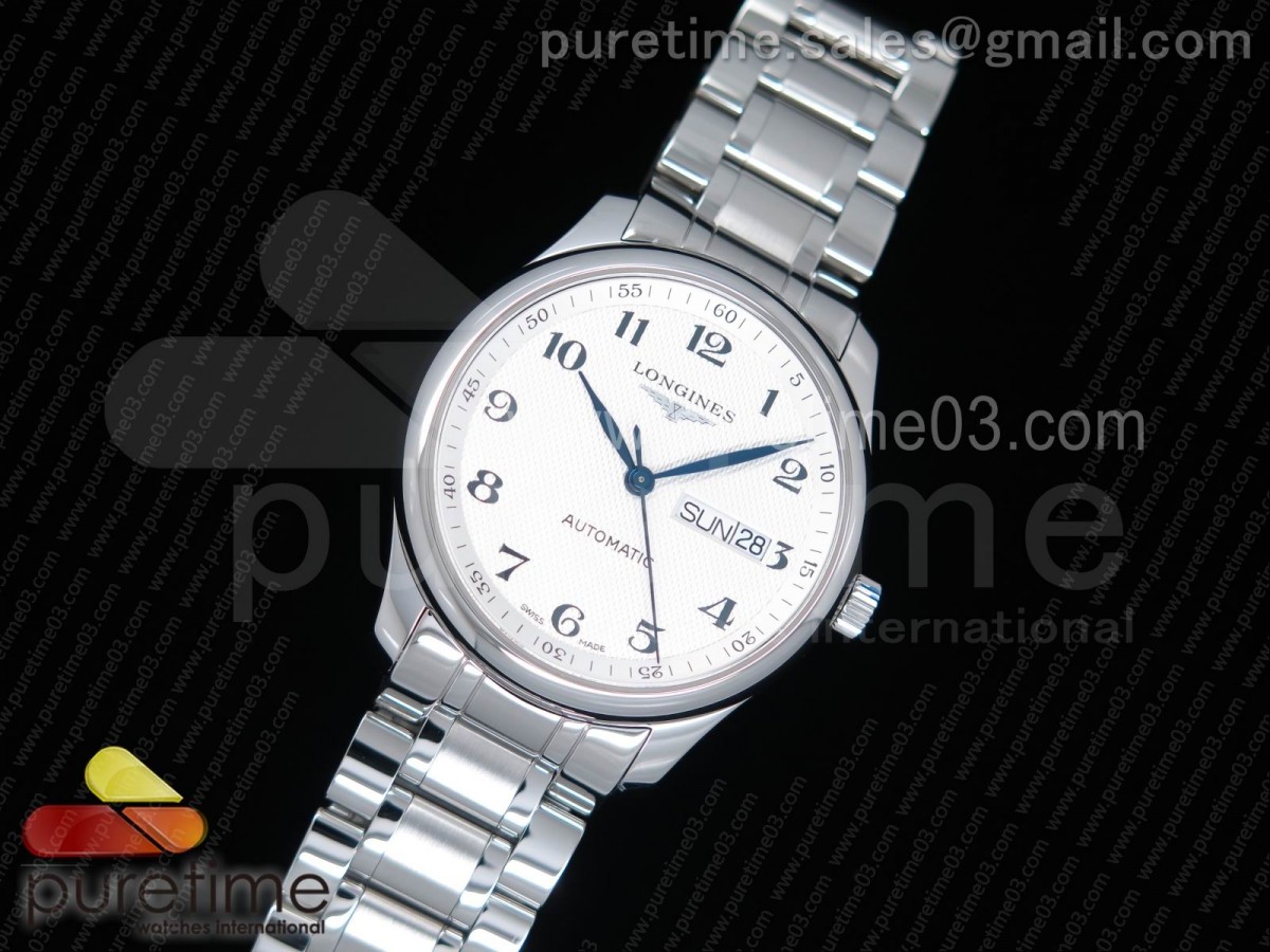 JF공장 론진 마스터 데이데이트 화이트 텍스처드 다이얼 브레이슬릿 Master Day Date SS JF 1:1 Best Edition White Textured Dial on SS Bracelet A2836