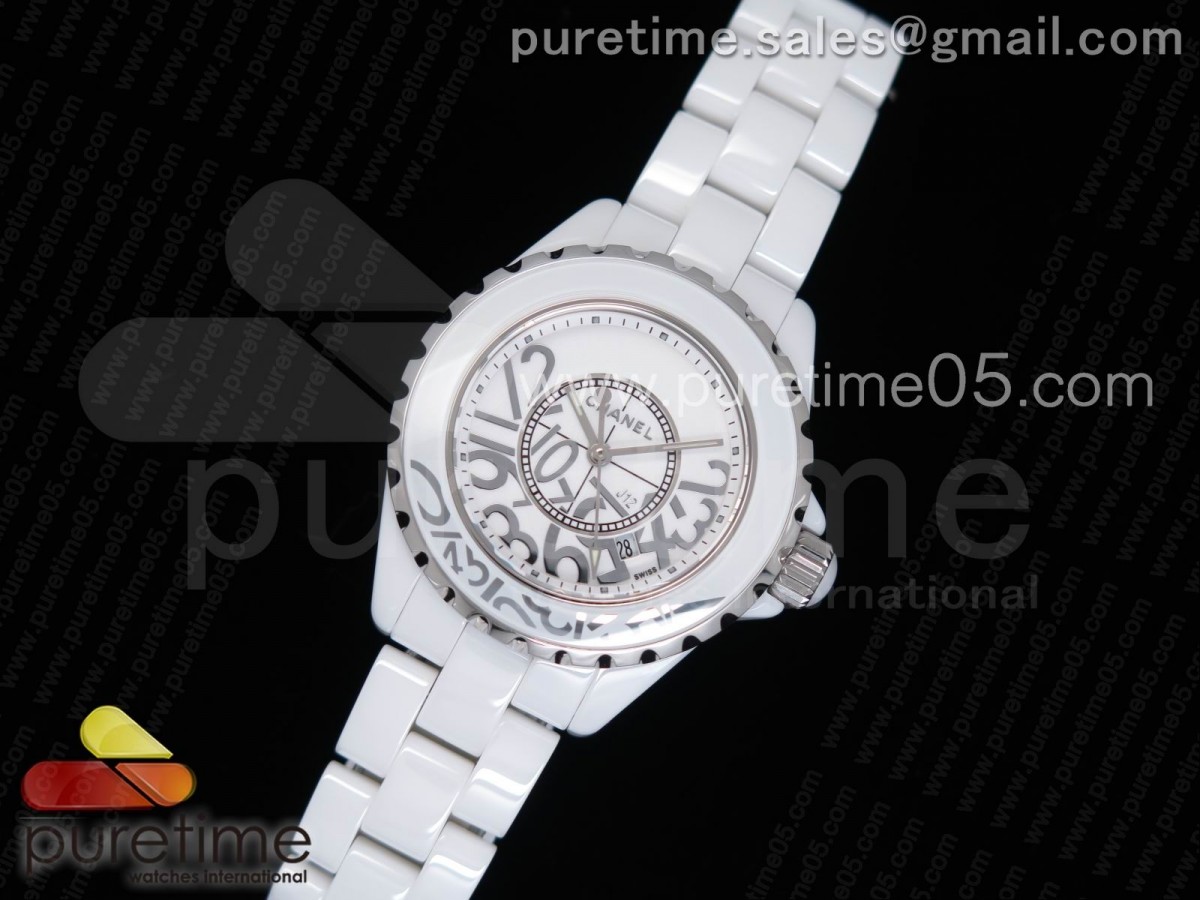 KOR공장 샤넬 J12 33MM  여성용 화이트 세라믹 랜덤 넘버 화이트 인덱스   J12 33mm KOR 1:1 Best Edition White Korea Ceramic Random Numbers White Dial on Bracelet Swiss Quartz