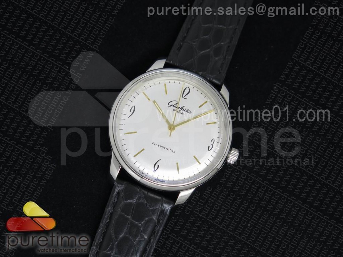 글라슈테 세너터 오토매틱 화이트 다이얼 Senator Automatic SS White Dial on Black Leather Strap A3959