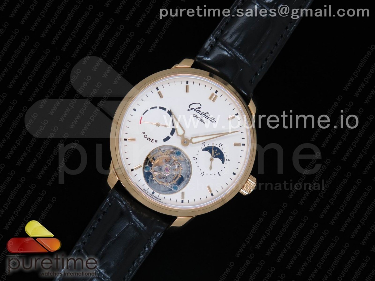 글라슈테 세너터 뚜르비용 로즈골드 화이트 다이얼 블랙 레더 스트랩 Senator Tourbillon RG White Dial on Black Leather Strap