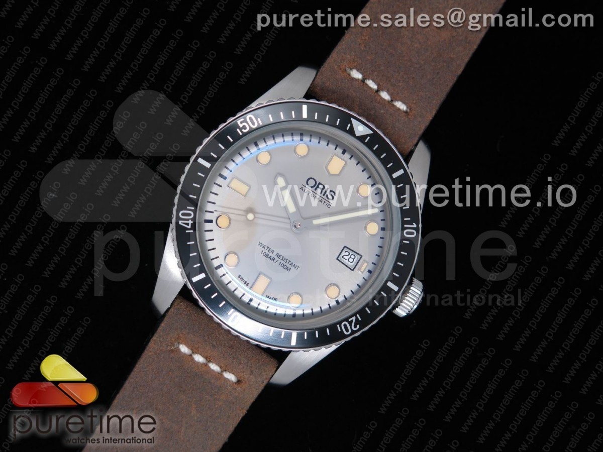 ZZ공장 V2 오리스 다이버 7720 실버 그레이 다이얼 Divers 7720 SS ZZF 1:1 Best Edition Sliver Gray Dial on Brown Leather Strap A2836